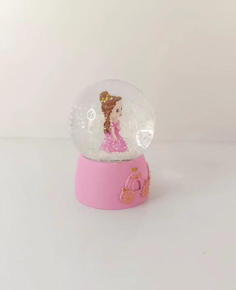 Kar Küresi Prenses Işıklı Cam Kar Küresi Ev Ofis Dekor Biblo Obje 9 cm - 5