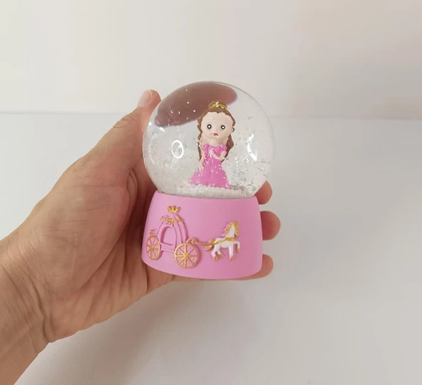 Kar Küresi Prenses Işıklı Cam Kar Küresi Ev Ofis Dekor Biblo Obje 9 cm - 2