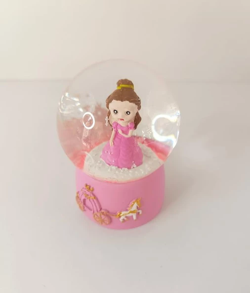 Kar Küresi Prenses Işıklı Cam Kar Küresi Ev Ofis Dekor Biblo Obje 9 cm - 3