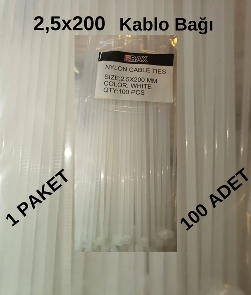 Ebax Kablo Bağı Cırt Kelepçe 200*2.5 (100 Ad.)