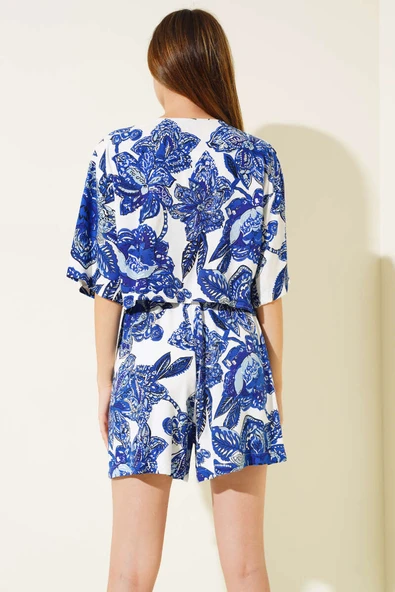 Desenli Önü Bağlamalı Şortlu Takım - Resim 3