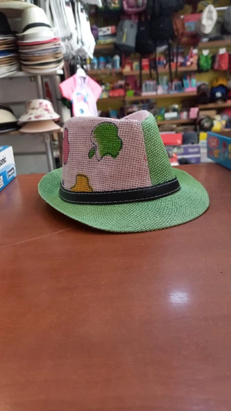 çocuk fötr şapka unisex model renkli yazlık paper iplik 50 cm - 2