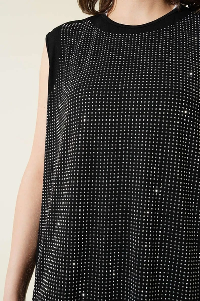 Önü Taş Süslemeli İçlik Siyah - Resim 4