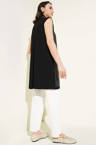 Önü Taş Süslemeli İçlik Siyah - Resim 3