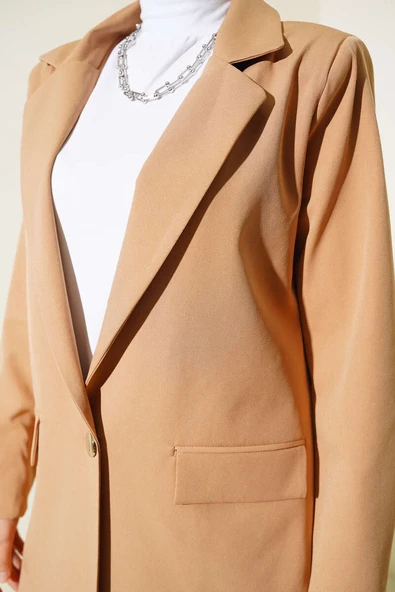 Tek Düğmeli Blazer Ceket Latte - 4