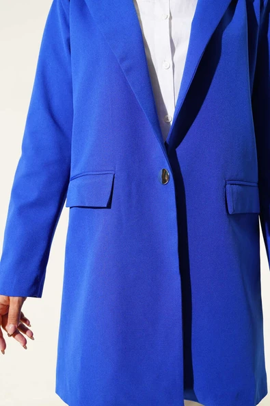 Tek Düğmeli Blazer Ceket Saks - 4