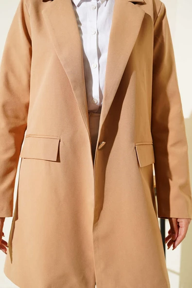 Tek Düğmeli Blazer Ceket Latte - Resim 4