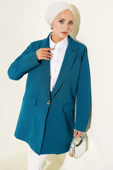 Tek Düğmeli Blazer Ceket Petrol ürün görseli 1