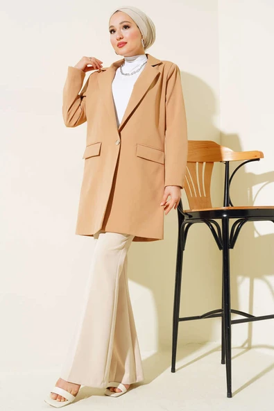 Tek Düğmeli Blazer Ceket Latte - 2