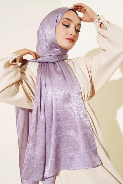 Çizik Desen Jakar Melisa Şal Lila - 25 - Resim 2