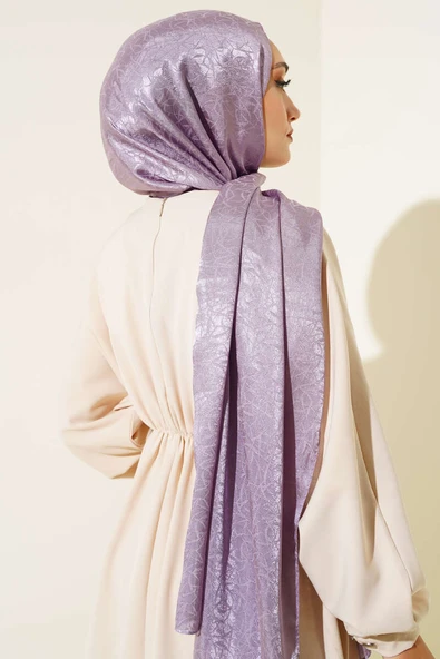 Çizik Desen Jakar Melisa Şal Lila - 25 - Resim 3