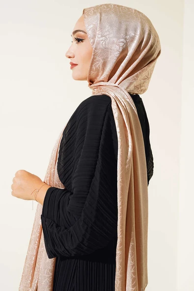 Çizik Desen Jakar Melisa Şal Camel - 10 - 3