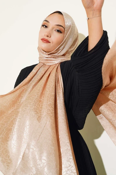 Çizik Desen Jakar Melisa Şal Camel - 10