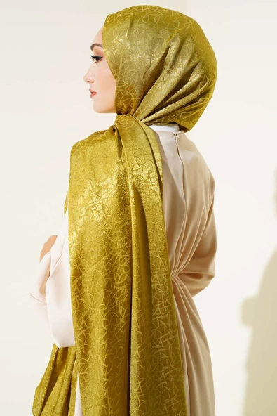 Çizik Desen Jakar Melisa Şal Yağ Yeşili - 44 - Resim 3