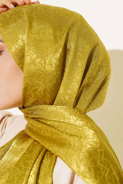 Çizik Desen Jakar Melisa Şal Yağ Yeşili - 44 - Resim 4