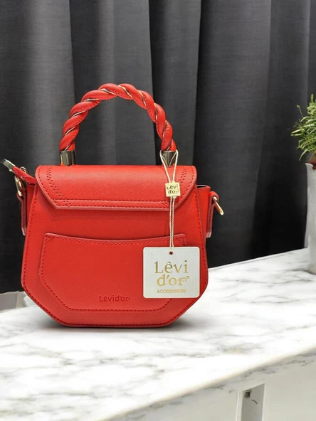 Levidor Özel Renk El Ve Kol Çantası Olarak Tasarlanmış Suni Deri Bayan Omuz Çantası 930174.KRMZ - Resim 3