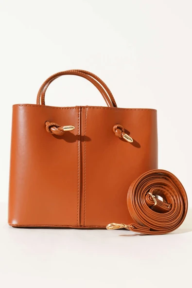 Dikiş Detaylı Kadın El Çantası Taba - Resim 2