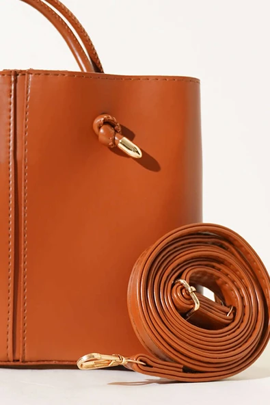 Dikiş Detaylı Kadın El Çantası Taba - Resim 3