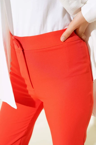 Dar Paça Düğmeli Pantolon Alizarin - 4
