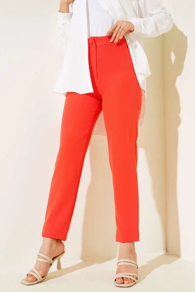Dar Paça Düğmeli Pantolon Alizarin
