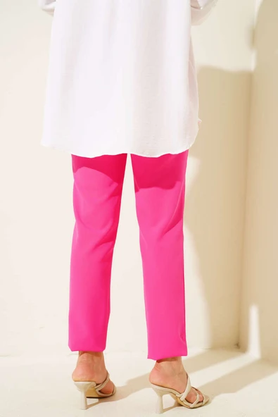 Dar Paça Düğmeli Pantolon Fuşya - 3