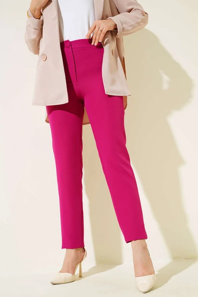 Dar Paça Düğmeli Pantolon Mürdüm