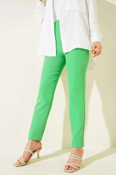Dar Paça Düğmeli Pantolon Yeşil - 2