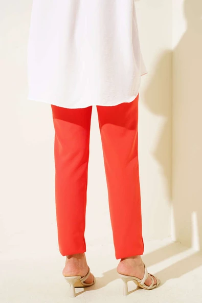 Dar Paça Düğmeli Pantolon Alizarin - 3