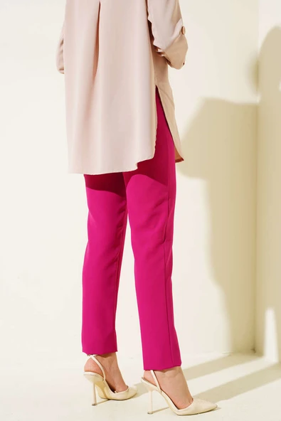 Dar Paça Düğmeli Pantolon Mürdüm - 3