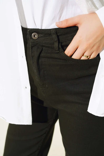 Uzun Salaş Kot Pantolon Haki - Resim 4