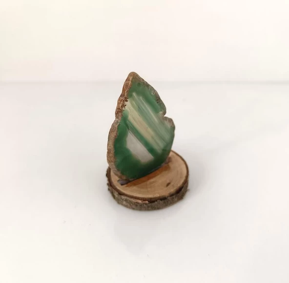 Doğal Taş Plaka Yeşil Akik Ahşap Standlı Dekoratif Obje Biblo 16952 - 3