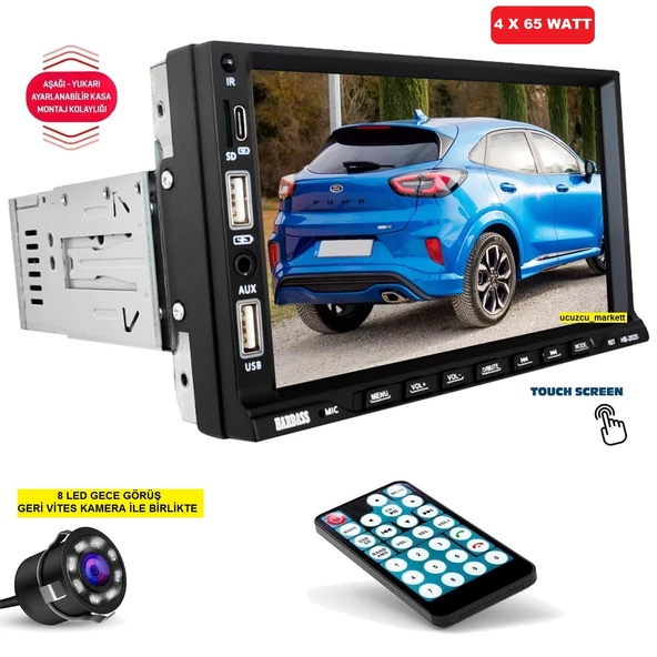 7 İnç Tofaş Model Double Teyp + 8 Led Geri Vites Kamera (4X65 Watt Bluetooth - Video İzleme - Usb/Sd Kart - Yukarı Aşağı Ayarlanabilir)