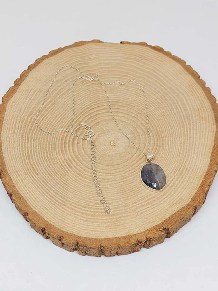 Safir Taşı Gümüş Kaplama ve Gümüş Zincir Dahil Kolye Ucu (52890) - 4