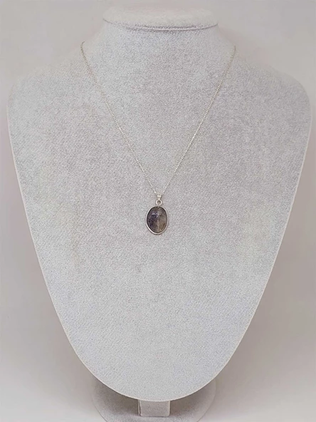 Safir Taşı Gümüş Kaplama ve Gümüş Zincir Dahil Kolye Ucu (52890) - 3