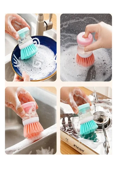 Sıvı Deterjan Hazneli Bulaşık Fırçası Hazneli Mutfak Banyo Lavabo Yıkama Fırçası 1 Adet - 2