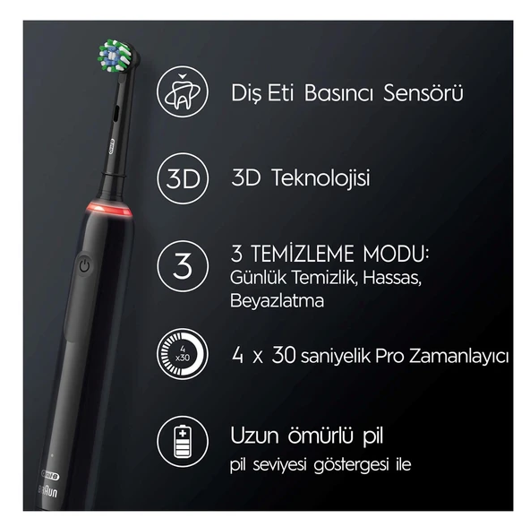 Oral-B Pro 3 3500 Siyah Şarj Edilebilir Diş Fırçası - 2