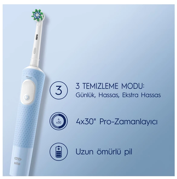 Oral-B D103 Vitality Pro Cross Action Mavi Şarjlı Diş Fırçası - 4