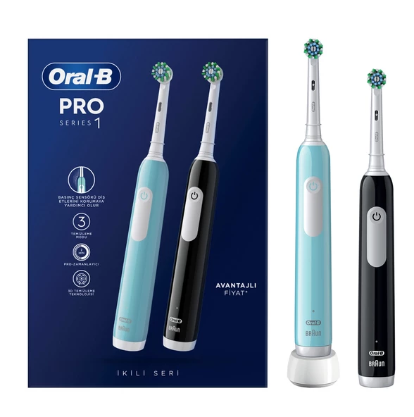 Oral-B Pro Series 1 İkili Siyah ve Mavi Şarjlı Diş Fırçası