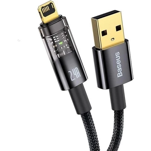 Şeffaf Uçlu iPhone 45w Usb Hızlı ve Dayanıklı Şarj ve Data Işıklı Örgü Kablo 1 Metre