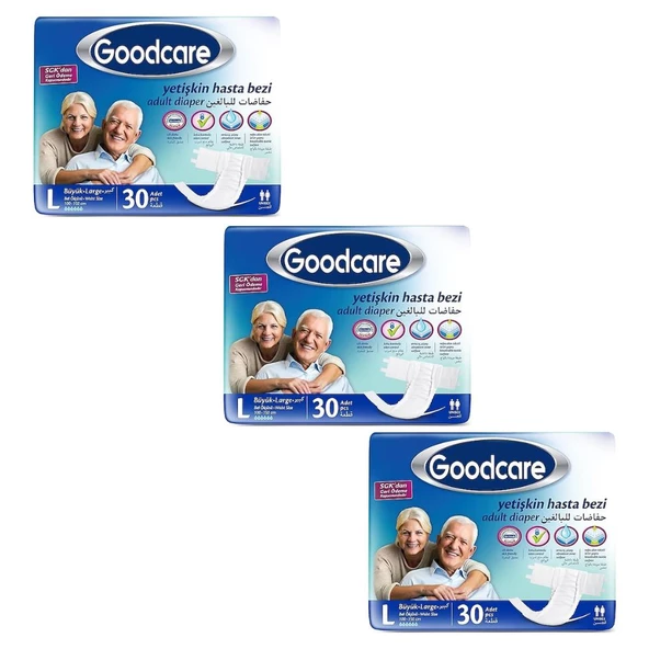 Goodcare Bel Bantlı Yetişkin Hasta Bezi Large 30'lu 3 Paket 90 Adet ürün görseli 1