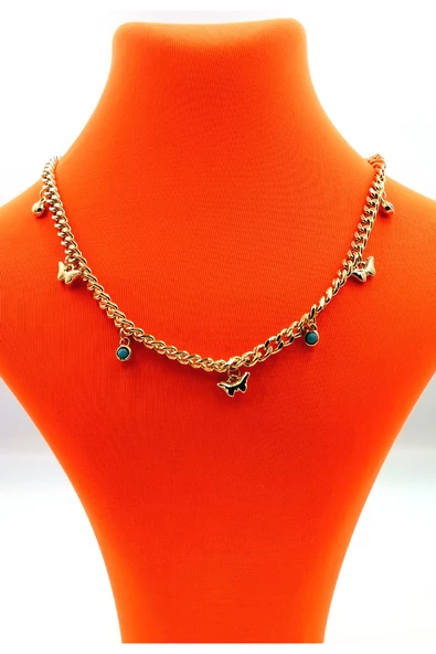 Gold Renk Zincir Figürlü Kararmaz Özel Tasarım Kolye ürün görseli 1