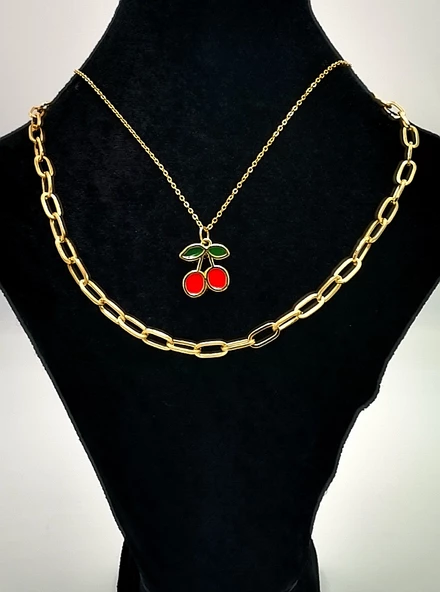 Gold Renk Zincir Figürlü Kararmaz Özel Tasarım Kolye ürün görseli 1