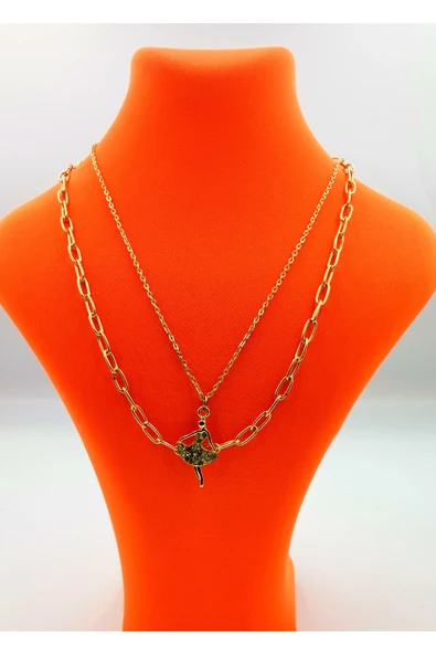 Gold Renk Zincir Figürlü Kararmaz Özel Tasarım Kolye ürün görseli 1