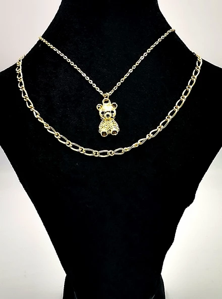 Gold Renk Zincir Figürlü Kararmaz Özel Tasarım Kolye ürün görseli 1