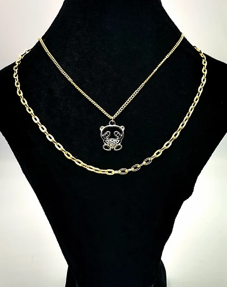 Gold Renk Zincir Figürlü Kararmaz Özel Tasarım Kolye ürün görseli 1