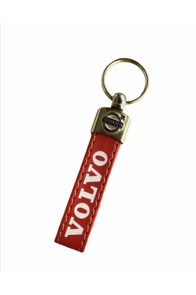 Volvo Yazılı Ve Logolu Deri Anahtarlık (kırmızı-beyaz) ürün görseli