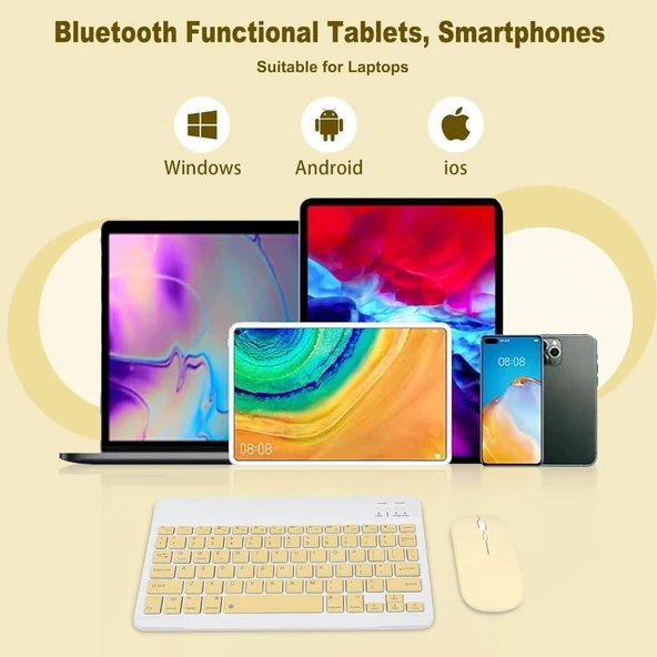 Lenovo Tab P12 ZACL0030TR 12.7" Uyumlu Kablosuz Bluetooth Şarj Edilebilir Klavye Mouse Seti - Sarı - 5