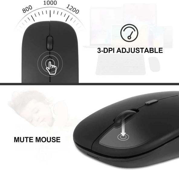 Poco Pad Tablet 12.1" Uyumlu Kablosuz Bluetooth Şarj Edilebilir Klavye Mouse Seti - Siyah - Resim 5