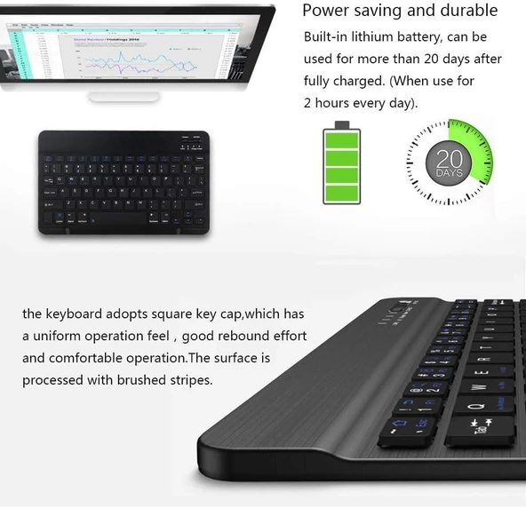 Samsung Galaxy Tab S8+ Plus X800 12.4" Uyumlu Kablosuz Bluetooth Şarj Edilebilir Klavye Mouse Seti - Siyah - 6