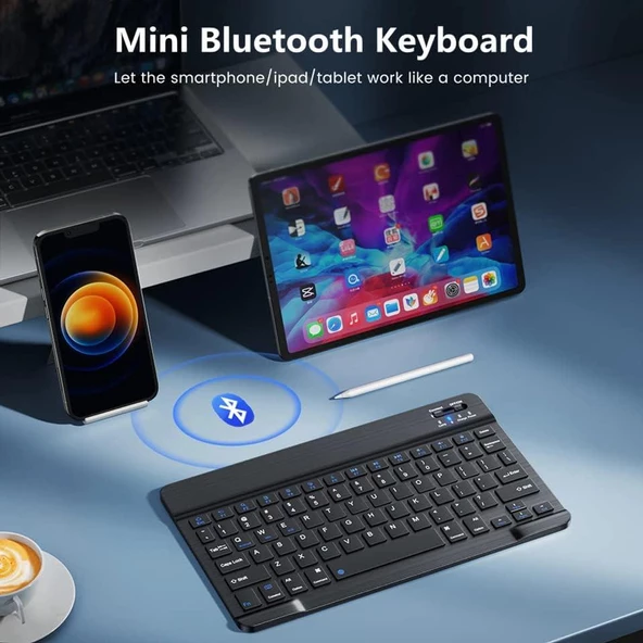 Samsung Galaxy Tab S8+ Plus X800 12.4" Uyumlu Kablosuz Bluetooth Şarj Edilebilir Klavye Mouse Seti - Siyah - 3